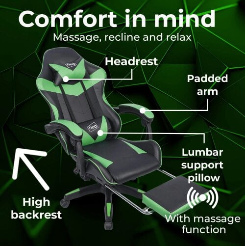 Neo Green & Black PU Leather Gaming Chair with Footrest