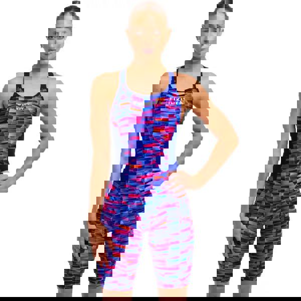 Funkita Warped Waves Fast Training One Piece Legsuit in pink blue with vibrant geometric pattern