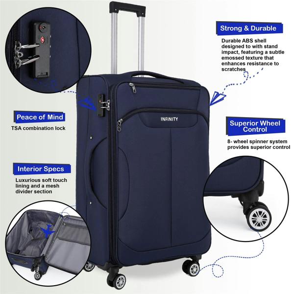 Infinity Luggage 8 Wheel Lightweight Suitcase Luggage TSA Travel Bags Set