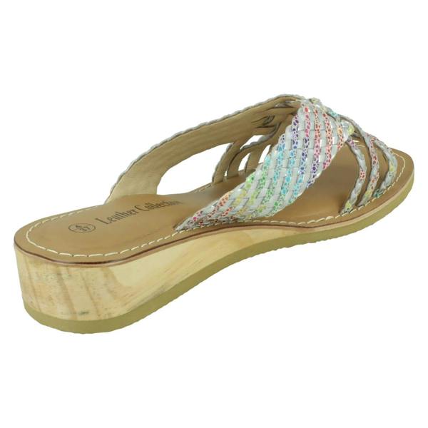 Leather Collection Ladies Leather Collection Low Wedge Platform Sandals F00424