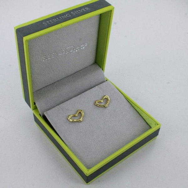 Textured Open Heart Sterling Silver Stud Earrings - Reeves & Reeves