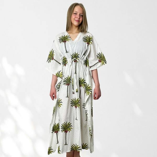 Hayley & Co Palm Tree Print Long 100% Cotton Kaftan