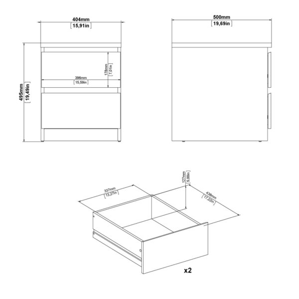 Wyld Haus Budapest White Wood Bedside Table 2 Drawers