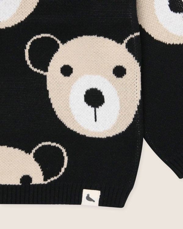 Black knitted Teddybear Print Jumper - image 5