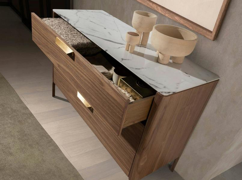 Angel Cerdá Walnut Chest of Drawers With Marble-effect Glass Top 7044