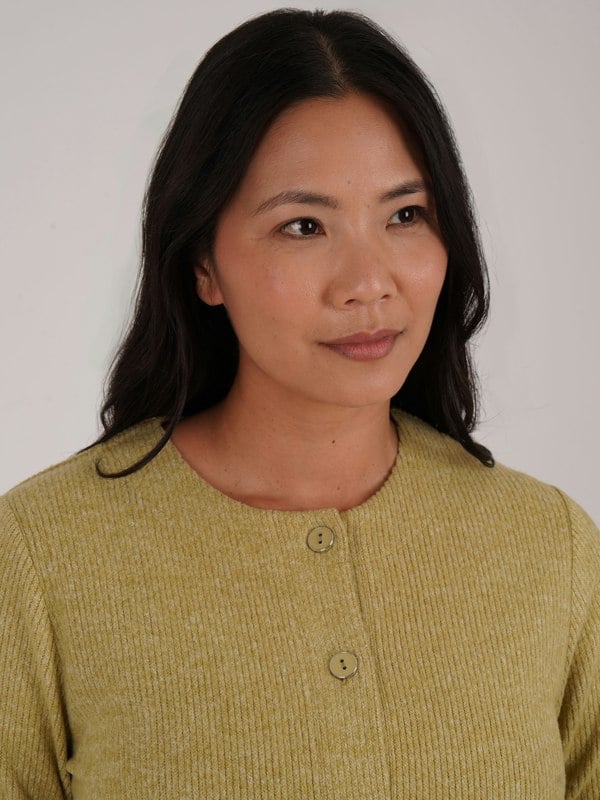 PennyPlain Ribbed Button Cardigan- Pear