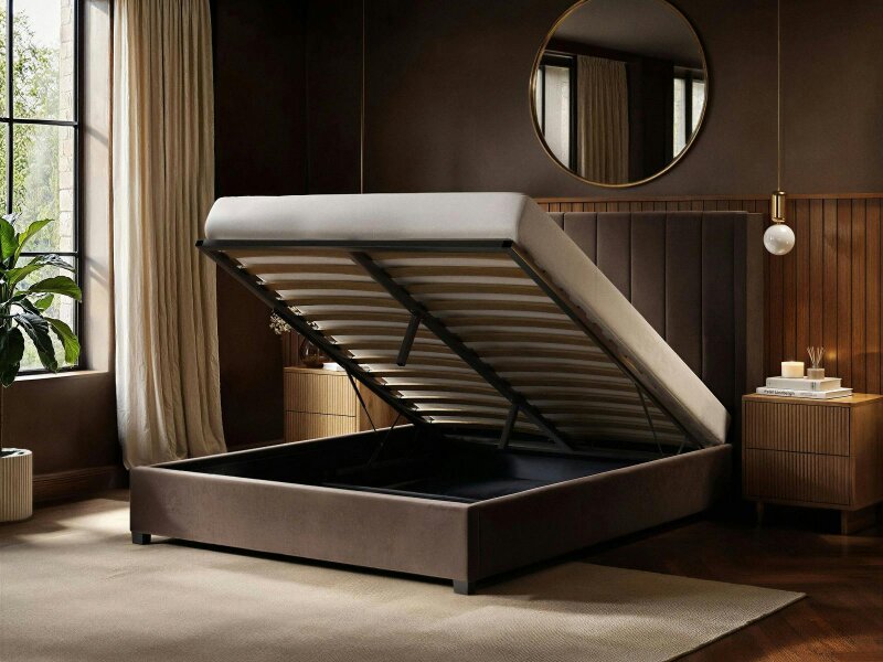Flair Tiggy Ottoman Bed with Winged Headboard Chocolate Velvet