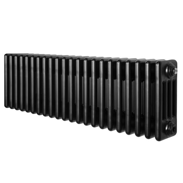 Traditional black 4 column radiator, 300 x 1010mm, featuring a sleek, smooth finish and a classic design suitable for various interiors
