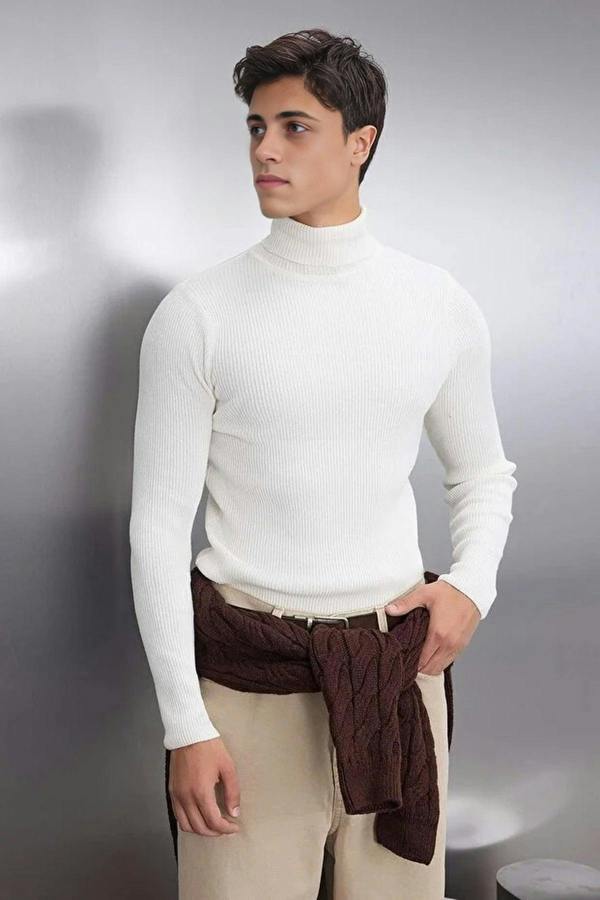 WOVCOR Slim Fit Turtleneck Ribbed Knit Men's Sweater