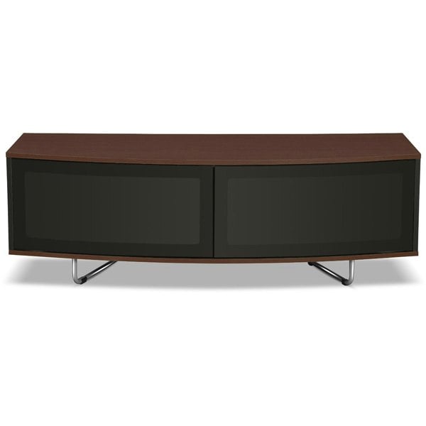 Centurion Supports Caru Gloss Black and Walnut Beam-Thru Remote Friendly Super-Contemporary "D" Shape Design 32"-65" LED/OLED/LCD TV Cabinet