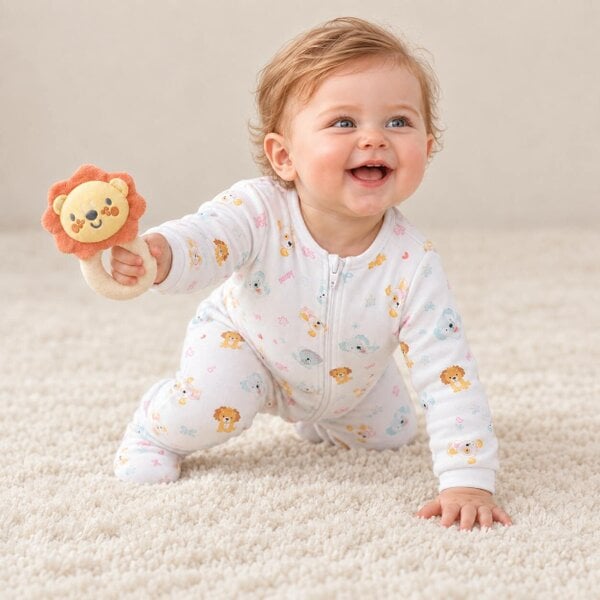 Mini Cuddles Puppy-Print Sleepsuit (White)