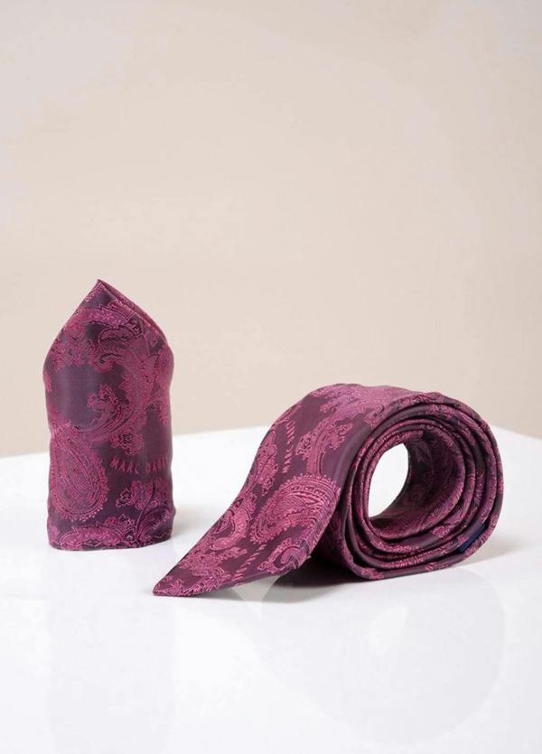 MARC DARCY Paisley Tie & Pocket Square Set - Berry