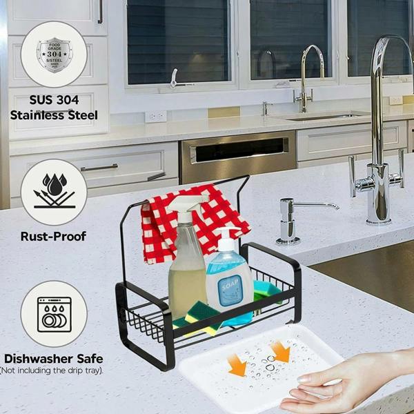 Top 3 Large Kitchen Sink Caddy Organiser with Drying Rack Black