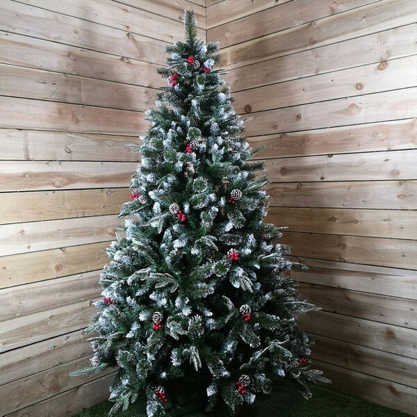 Samuel Alexander Premier Christmas Tree 8ft New Jersey Spruce PVC PE Bristle Festive Berries Cones