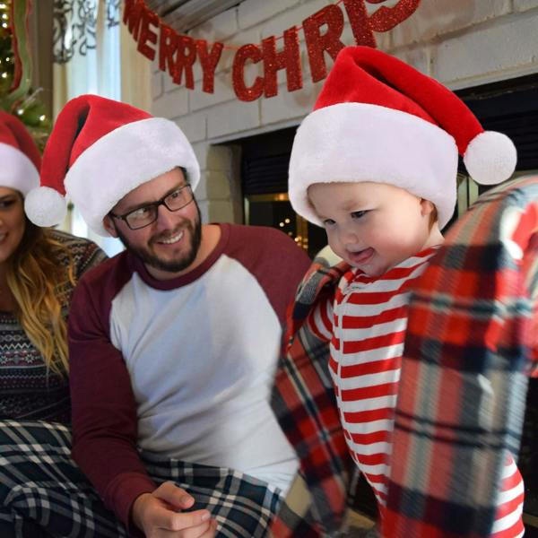 One Size Red Plush Santa Hat with White Fur Trim and Bobble for Christmas Parties and Festive Dress Up image 7