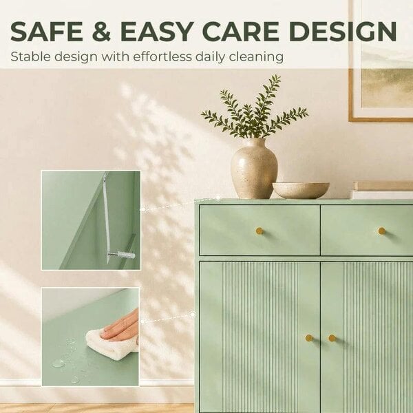 Modern Sideboard, Sideboard Storage Cabinet with 2 Drawers and Adjustable Shelf for Living Room, Light Green