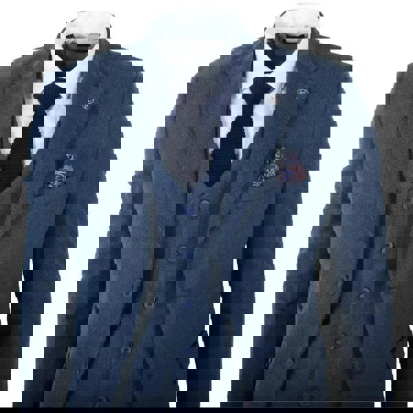 TruClothing IM40 - Men's Blue 3 Piece Tweed Herringbone Suits