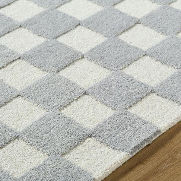 Livabliss Klopp-Hand Tufted Grey Ivory Wool Checkered Fringe Rug
