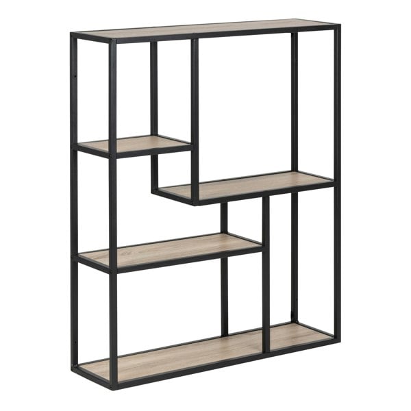 Furniture To Go Seaford Black Metal Wall Shelf with 3 Additional Sonoma Oak Shelves