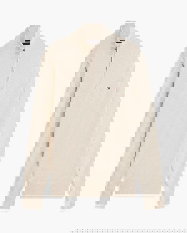 Tommy Hilfiger Essential Cotton 1/4 Zip Mock Mens Sweatshirt - Sandalwood Heather