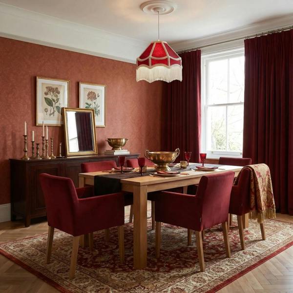 Classic Victorian Style Empire Pendant Shade in Burgundy Red Fabric Image 6