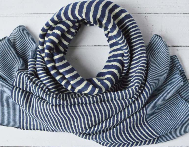 Antonia York Striped Scarf | Clara Navy Blue and White Large Soft Light Weight Scarf or Sarong