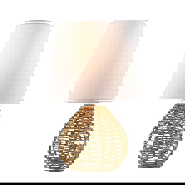 Brown Twisted Paper Table Lamp with White Linen Fabric Drum Shade Image 1