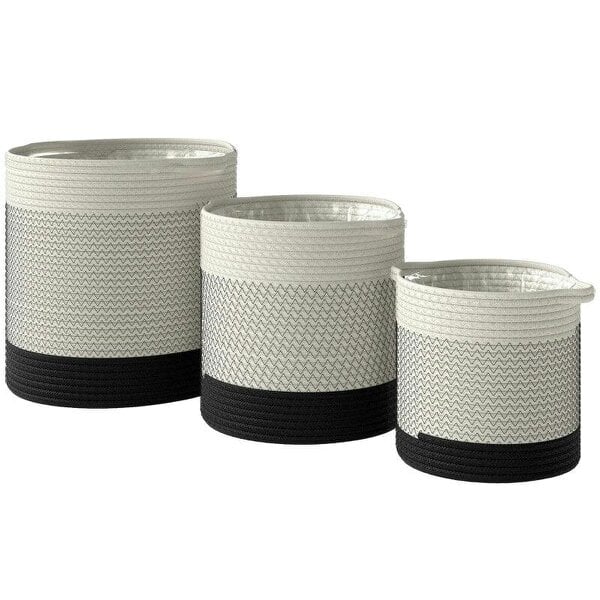 Plant Pots Handwoven Cotton Indoor Planters with Waterproof Liner Set of 3 White