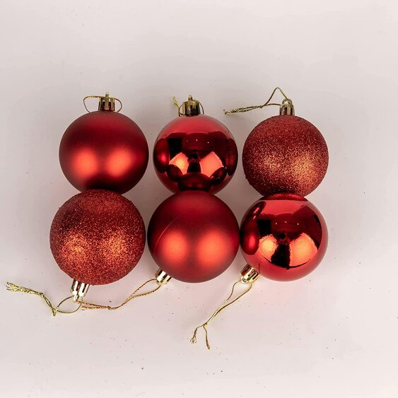 Shatchi Red Shatterproof Christmas Baubles 6cm, Available in 6 or 18 Piece Pack Sizes - 6 Pack - PVC - Red