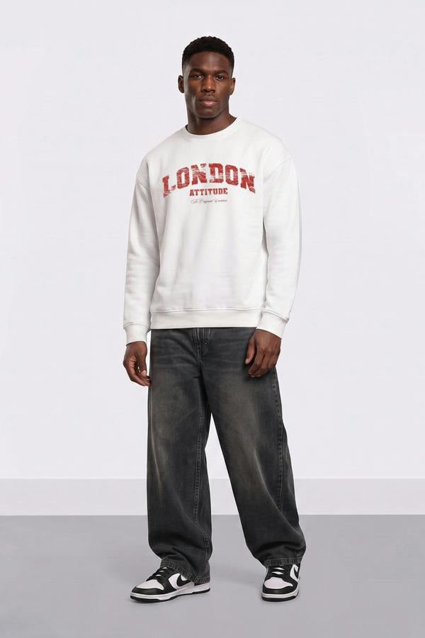 London Attitude Relaxed Fit Collegiate Graphic Sweatshirt in Red