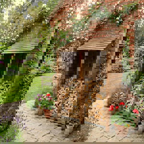 Arbor Garden Solutions Wooden Log Store W-146cm, H-126cm or 180cm, D-88cm - Brown Finish