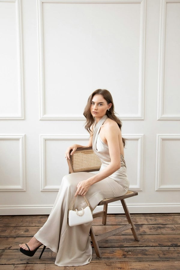 SVNX White Shimmer Grab Bag with Double Chain Strap