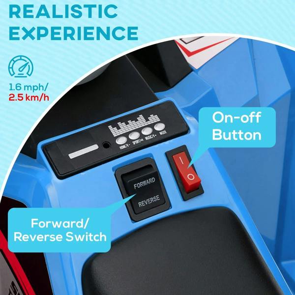 Quad bike control panel with on-off button and forward/reverse switch