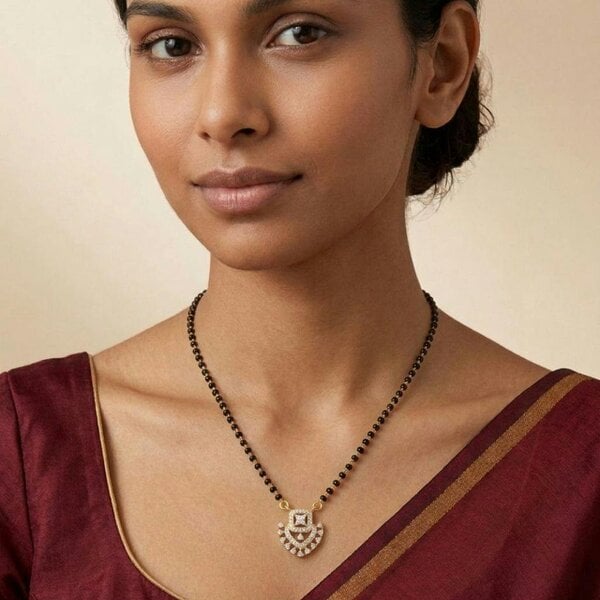 The Colourful Aura Gold Plated CZ Crystal Heart Pendant Mangalsutra Black Bead Necklace 18 Inch