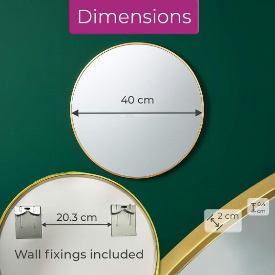 Neo Gold Round Metal Frame Wall Mirror Float Glass HD Reflection Anti-Rust Moisture-Proof Wall Mounted Bathroom Bedroom Hallway Living Room