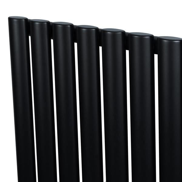 Sleek black oval single column radiator with smooth, rounded tubes, designed for efficient heating and modern aesthetics