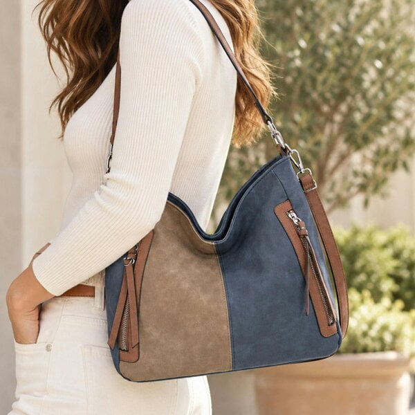 Love EMVY Slouchy Shoulder Bag with Multi-Zip Detail - Navy