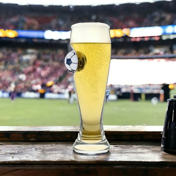 SPORTGIFTZ Football-Themed Pilsner Beer Glass | Unique Sports Fan Gift | Tall Crystal-Clear Glass for Beer Lovers