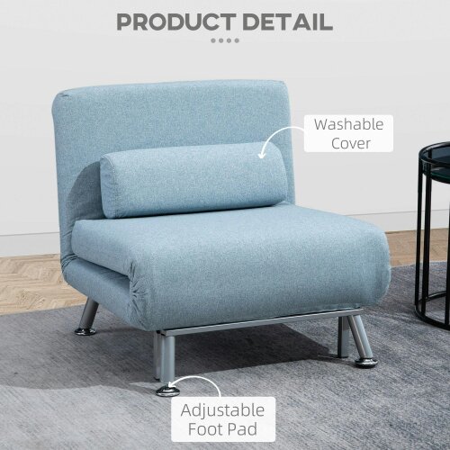 Wyld Haus Varael Linen Sky Blue 3 In One Convertible Chair Bed With Adjustable Backrest And Pillow