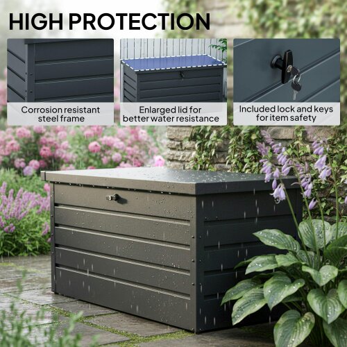Wyld Haus Ronamo Dark Grey Galvanised Steel Garden Storage Box 311 Litre