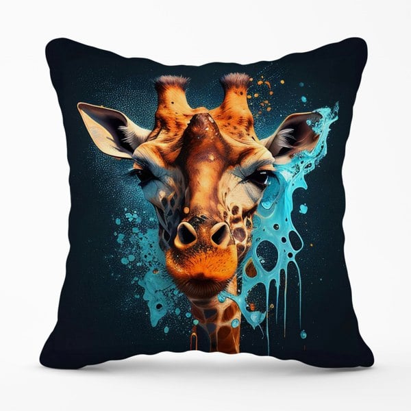 Warren Reed Blue Giraffe Face Splashart Cushions