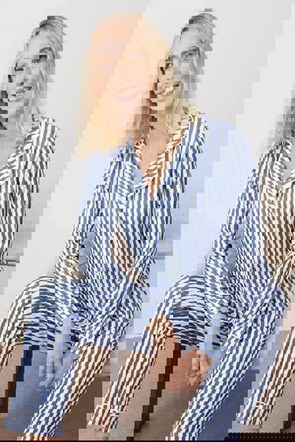 WOVCOR 2-Piece Striped Pattern Polar Fleece Lined Shirt-Pants Knit Pajama Set