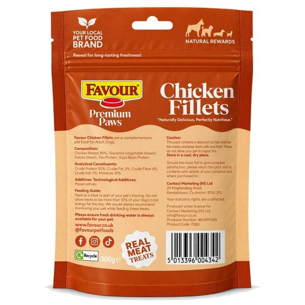 Favour Premium Paws Chicken Fillets Dog Treats 100g / 300g Value Pack