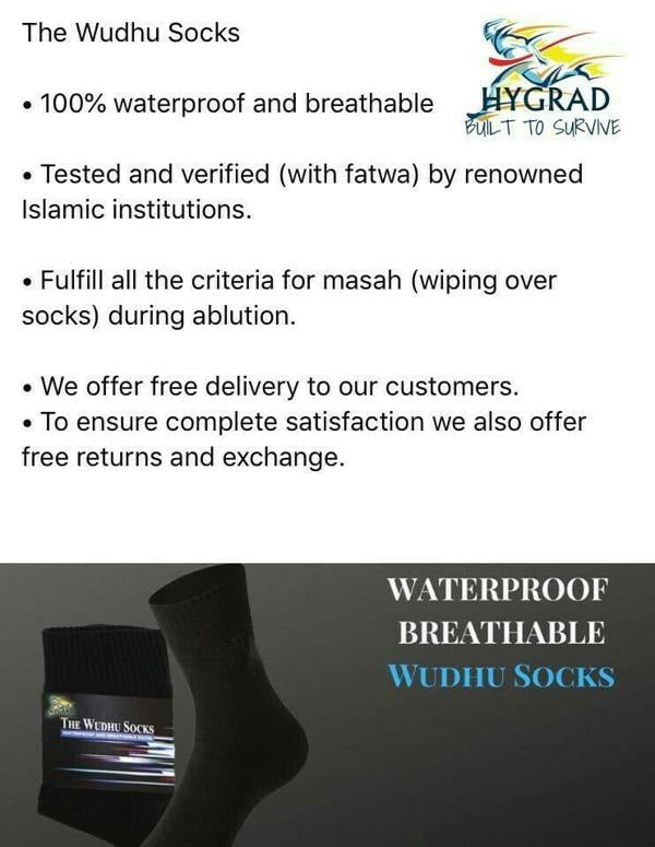 HYGRAD BUILT TO SURVIVE HYGRAD Waterproof Outdoor Socks Muslim Prayer Wudhu Socks Sharia Compliant UK