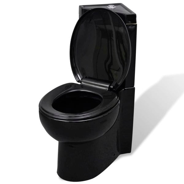 Berkfield WC Ceramic Toilet Bathroom Corner Toilet Black