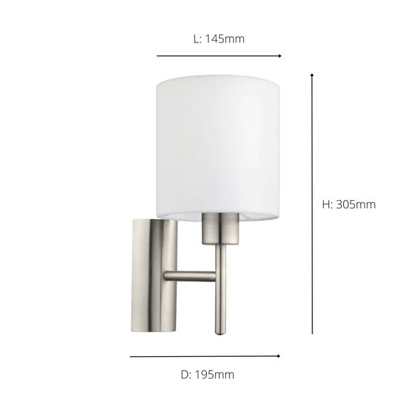 EGLO Pasteri Satin Nickel/White Fabric Wall Light With Switch