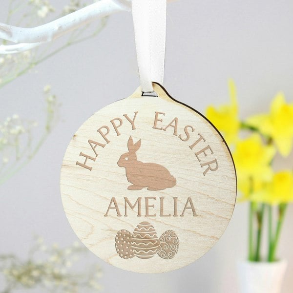 Personalised Memento Company Personalised Easter Bunny Round Wooden Decoration