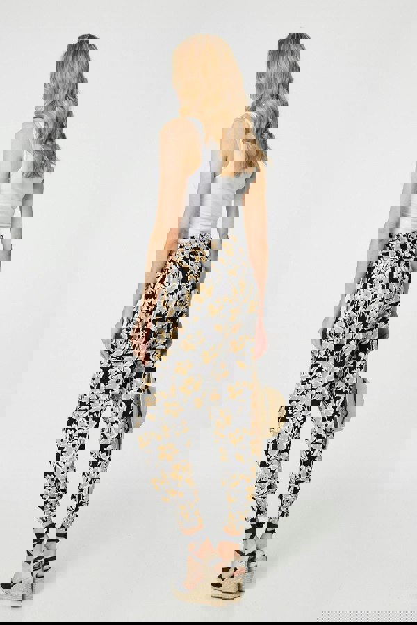 Black | Floral Tassel Tie Pocket Harem Pants