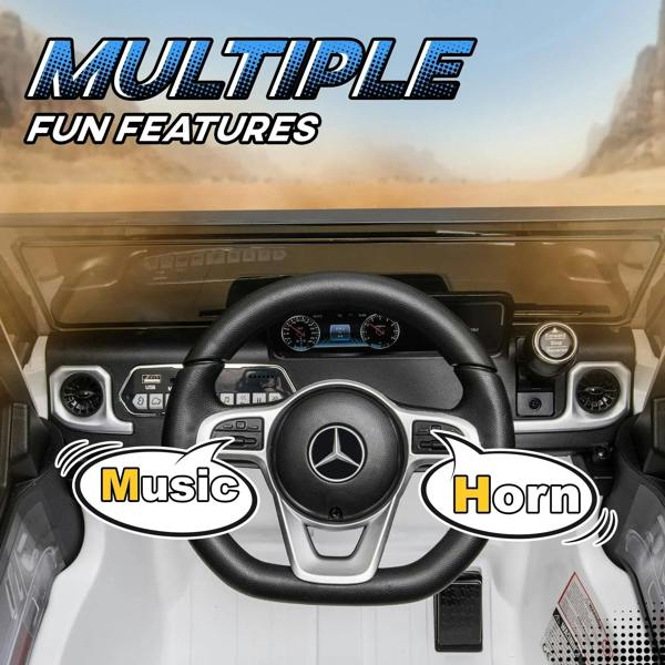 Kids electric ride-on car dashboard with steering wheel, music and horn controls