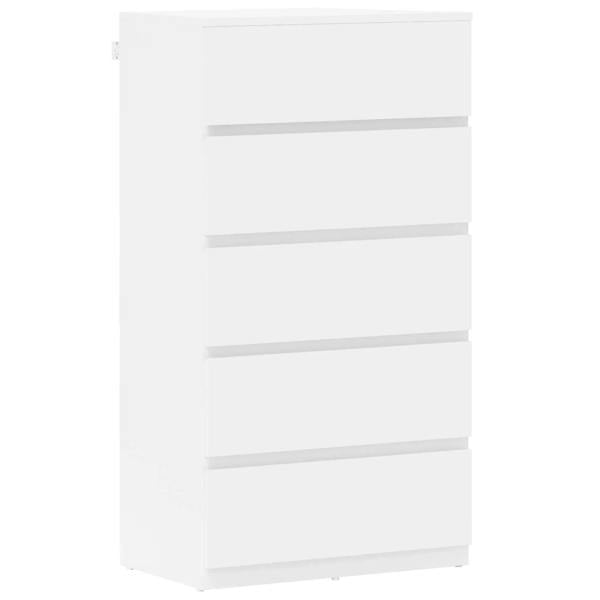 White dresser cabinet with stacked front drawer fronts